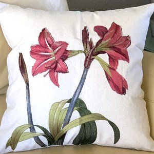18" Linen Blend Wine Lily Flower Lilies Embroidered Throw Pillow Cover New